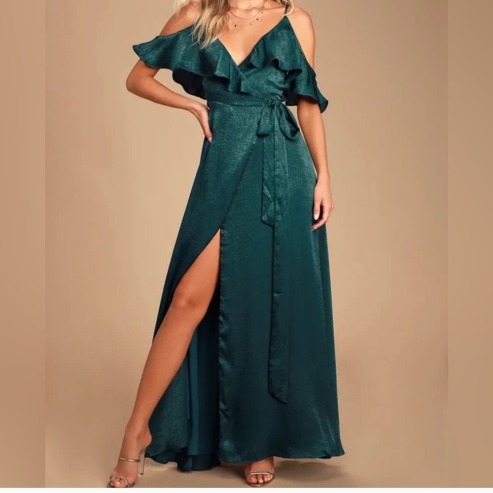 Lulu's Emerald Green Ruffle Wrap Dress